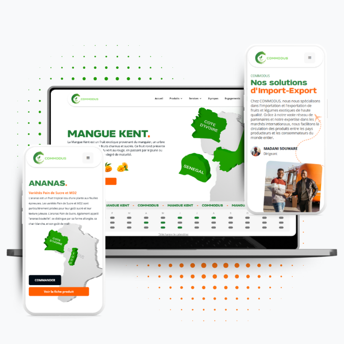 Mockup ordinateur portable et téléphone pour présenter un site d'import-export
