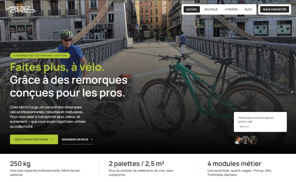 Page accueil du site Microcargo réalisé par Xelico