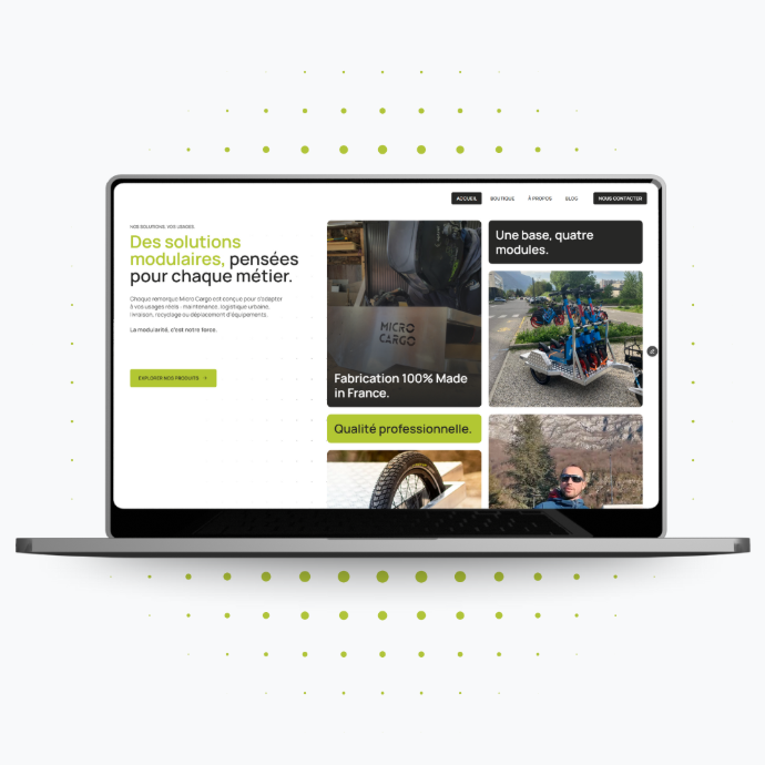 Mockup ordinateur portable qui montre la page accueil du site microcargo
