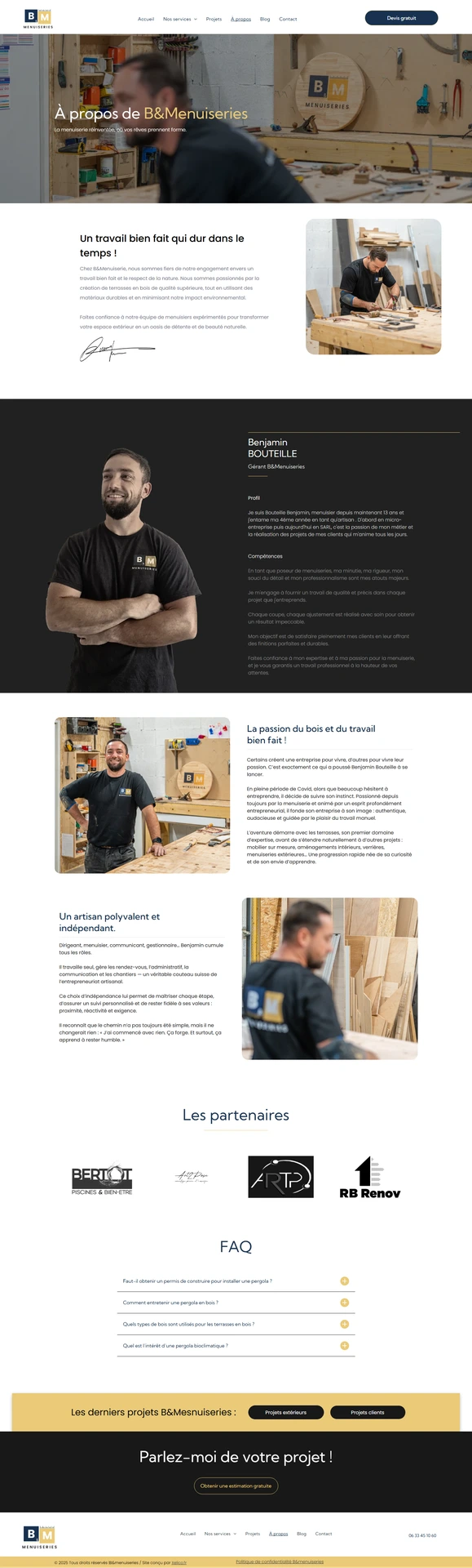 Page à propos du site B&Menuiseries